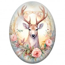 Cabochon en Verre Illustré Faon Fleuri aux Teintes Douces 13x18, 18x25 ou 30x40mm pour la Création de Bijoux Fantaisie DIY