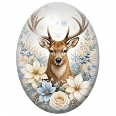 Cabochon en Verre Illustré Cerf parmi les Fleurs Blanches et Bleues 13x18, 18x25 ou 30x40mm pour la Création de Bijoux Fantaisie