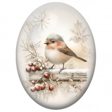Cabochon en Verre Illustré Oiseau d’Hiver sur une Branche Fleurie 13x18, 18x25 ou 30x40mm pour la Création de Bijoux Fantaisie D
