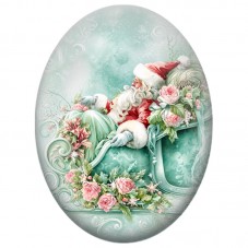 Cabochon en Verre Illustré Père Noël dans un Décor Menthe et Rose 13x18, 18x25 ou 30x40mm pour la Création de Bijoux Fantaisie D