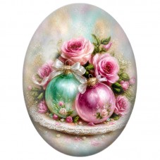 Cabochon en Verre Illustré Boules de Noël parmi les Fleurs 13x18, 18x25 ou 30x40mm pour la Création de Bijoux Fantaisie DIY