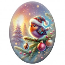 Cabochon en Verre Illustré Oiseau Coloré dans le Sapin de Noël 13x18, 18x25 ou 30x40mm pour la Création de Bijoux Fantaisie DIY