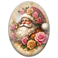 Cabochon en Verre Illustré Père Noël parmi les Roses Roses et Dorées 13x18, 18x25 ou 30x40mm pour la Création de Bijoux Fantaisi