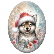 Cabochon en Verre Illustré Petit Renard au Bonnet de Noël 13x18, 18x25 ou 30x40mm pour la Création de Bijoux Fantaisie DIY