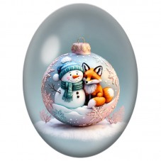 Cabochon en Verre Illustré Bonhomme de Neige et Renard dans une Boule 13x18, 18x25 ou 30x40mm pour la Création de Bijoux Fantais
