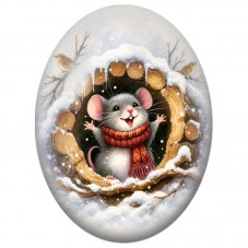 Cabochon en Verre Illustré Souris dans une Couronne Enneigée 13x18, 18x25 ou 30x40mm pour la Création de Bijoux Fantaisie DIY
