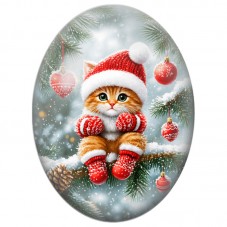 Cabochon en Verre Illustré Chaton aux Boules Rouges 13x18, 18x25 ou 30x40mm pour la Création de Bijoux Fantaisie DIY