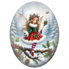 Cabochon en Verre Illustré Fée de Noël sur une Branche Fleurie 13x18, 18x25 ou 30x40mm pour la Création de Bijoux Fantaisie DIY