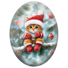 Cabochon en Verre Illustré Chaton au Bonnet Rouge parmi les Boules 13x18, 18x25 ou 30x40mm pour la Création de Bijoux Fantaisie 