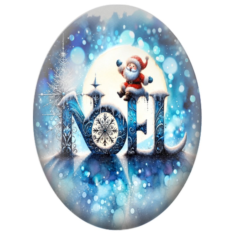 Cabochon en Verre Illustré Père Noël sur les Lettres de Glace 13x18, 18x25 ou 30x40mm