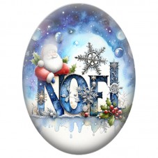 Cabochon en Verre Illustré Lettres NOËL dans un Village Hivernal 13x18, 18x25 ou 30x40mm pour la Création de Bijoux Fantaisie DI