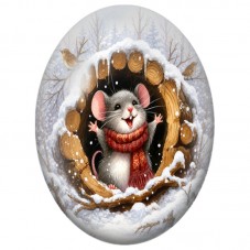 Cabochon en Verre Illustré Souris dans un Tronc Enneigé 13x18, 18x25 ou 30x40mm pour la Création de Bijoux Fantaisie DIY