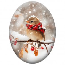 Cabochon en Verre Illustré Oiseau au Foulard Rouge dans la Neige 13x18, 18x25 ou 30x40mm pour la Création de Bijoux Fantaisie DI
