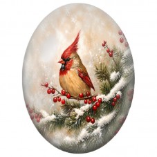 Cabochon en Verre Illustré Cardinal parmi les Baies Rouges 13x18, 18x25 ou 30x40mm pour la Création de Bijoux Fantaisie DIY