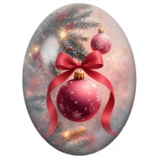 Cabochon en Verre Illustré Deux Boules Roses aux Rubans Rouges 13x18, 18x25 ou 30x40mm pour la Création de Bijoux Fantaisie DIY