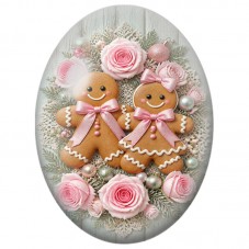 Cabochon en Verre Illustré Deux Biscuits en Pain d’Épices et des Roses 13x18, 18x25 ou 30x40mm pour la Création de Bijoux Fantai