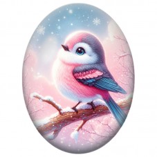 Cabochon en Verre Illustré Oiseau Rose sur une Branche Fleurie 13x18, 18x25 ou 30x40mm pour la Création de Bijoux Fantaisie DIY