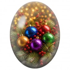 Cabochon en Verre Illustré Boules Dorées et Rouges dans le Sapin 13x18, 18x25 ou 30x40mm pour la Création de Bijoux Fantaisie DI