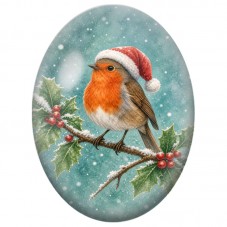 Cabochon en Verre Illustré Rougegorge au Bonnet de Père Noël 13x18, 18x25 ou 30x40mm pour la Création de Bijoux Fantaisie DIY