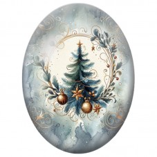 Cabochon en Verre Illustré Sapin Bleu aux Boules Dorées 13x18, 18x25 ou 30x40mm pour la Création de Bijoux Fantaisie DIY