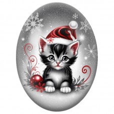 Cabochon en Verre Illustré Chaton Noir au Bonnet Rouge 13x18, 18x25 ou 30x40mm pour la Création de Bijoux Fantaisie DIY