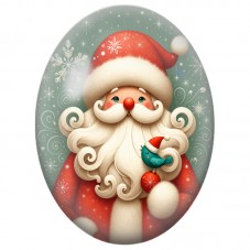 Cabochon en Verre Illustré Père Noël au Manteau Blanc et Vert 13x18, 18x25 ou 30x40mm pour la Création de Bijoux Fantaisie DIY