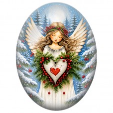 Cabochon en Verre Illustré Ange au Grand Cœur Blanc 13x18, 18x25 ou 30x40mm pour la Création de Bijoux Fantaisie DIY