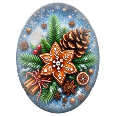Cabochon en Verre Illustré Étoile en Pain d’Épices avec Pomme de Pin et Cannelle 13x18, 18x25 ou 30x40mm pour la Création de Bij