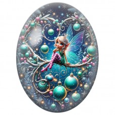 Cabochon en Verre Illustré Fée Bleue Assise sur une Boule Turquoise 13x18, 18x25 ou 30x40mm pour la Création de Bijoux Fantaisie