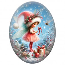 Cabochon en Verre Illustré Fée au Cadeau Rouge 13x18, 18x25 ou 30x40mm pour la Création de Bijoux Fantaisie DIY
