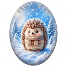 Cabochon en Verre Illustré Hérisson dans la Neige 13x18, 18x25 ou 30x40mm pour la Création de Bijoux Fantaisie DIY