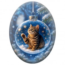 Cabochon en Verre Illustré Chat dans une Boule de Noël 13x18, 18x25 ou 30x40mm pour la Création de Bijoux Fantaisie DIY