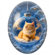 Cabochon en Verre Illustré Chaton Roux dans une Boule Dorée 13x18, 18x25 ou 30x40mm pour la Création de Bijoux Fantaisie DIY