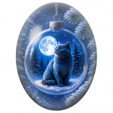 Cabochon en Verre Illustré Chat dans une Boule au Clair de Lune 13x18, 18x25 ou 30x40mm pour la Création de Bijoux Fantaisie DIY