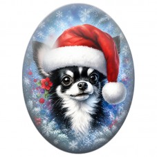 Cabochon en Verre Illustré Chihuahua au Bonnet de Noël 13x18, 18x25 ou 30x40mm pour la Création de Bijoux Fantaisie DIY
