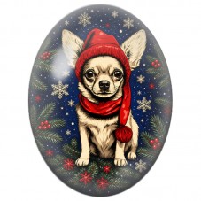 Cabochon en Verre Illustré Chihuahua au Bonnet Rouge 13x18, 18x25 ou 30x40mm pour la Création de Bijoux Fantaisie DIY