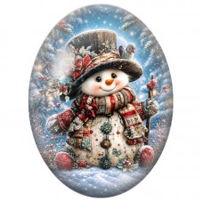 Cabochon en Verre Illustré Bonhomme de Neige à l’Écharpe à Carreaux 13x18, 18x25 ou 30x40mm pour la Création de Bijoux Fantaisie