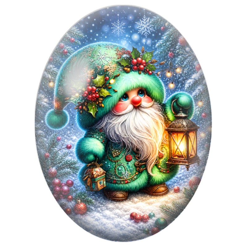 Cabochon en Verre Illustré Bonhomme de Neige au Foulard Vert 13x18, 18x25 ou 30x40mm