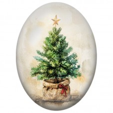 Cabochon en Verre Illustré Sapin de Noël dans un Panier en Bois 13x18, 18x25 ou 30x40mm pour la Création de Bijoux Fantaisie DIY
