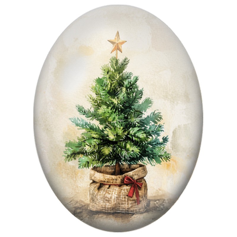 Cabochon en Verre Illustré Petit Sapin de Noël dans un Panier en Osier 13x18, 18x25 ou 30x40mm