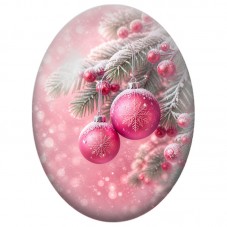 Cabochon en Verre Illustré Boules Roses parmi les Branches Givrées 13x18, 18x25 ou 30x40mm pour la Création de Bijoux Fantaisie 