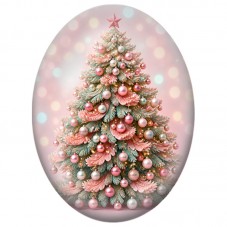 Cabochon en Verre Illustré Sapin de Noël Rose et Blanc 13x18, 18x25 ou 30x40mm pour la Création de Bijoux Fantaisie DIY