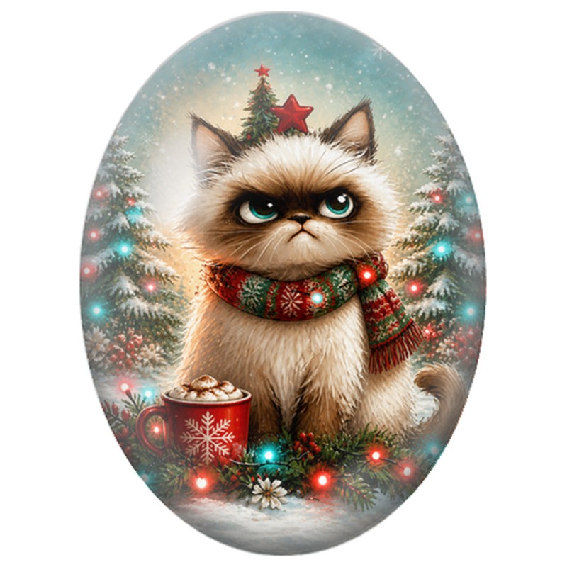 Cabochon en Verre Illustré Chaton de Noël parmi les Lumières 13x18, 18x25 ou 30x40mm