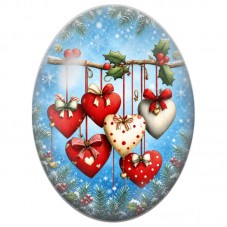 Cabochon en Verre Illustré Cœurs Rouges Suspendus dans le Sapin 13x18, 18x25 ou 30x40mm pour la Création de Bijoux Fantaisie DIY