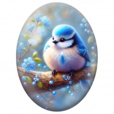 Cabochon en Verre Illustré Oiseau Bleu parmi les Fleurs 13x18, 18x25 ou 30x40mm pour la Création de Bijoux Fantaisie DIY