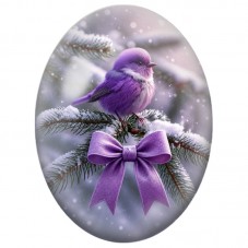 Cabochon en Verre Illustré Oiseau Violet au Nœud Satiné 13x18, 18x25 ou 30x40mm pour la Création de Bijoux Fantaisie DIY