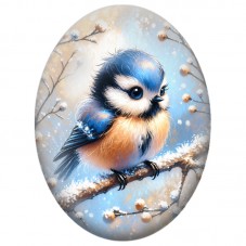 Cabochon en Verre Illustré Mésange Bleue parmi les Fleurs Givrées 13x18, 18x25 ou 30x40mm pour la Création de Bijoux Fantaisie D