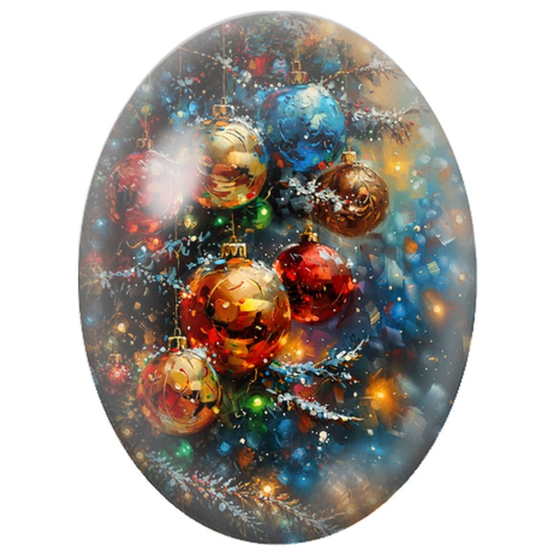 Cabochon en Verre Illustré Boules de Noël Multicolores dans le Sapin 13x18, 18x25 ou 30x40mm