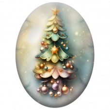 Cabochon en Verre Illustré Sapin Décoré de Boules Colorées 13x18, 18x25 ou 30x40mm pour la Création de Bijoux Fantaisie DIY