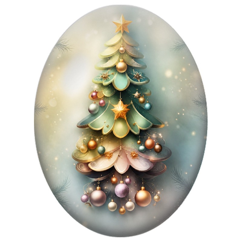 Cabochon en Verre Illustré Sapin Décoré de Boules Colorées 13x18, 18x25 ou 30x40mm